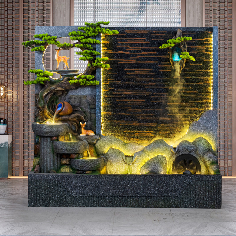 大型水幕墙屏风假山流水喷泉创意装饰客厅玄关庭院户外乔迁开业