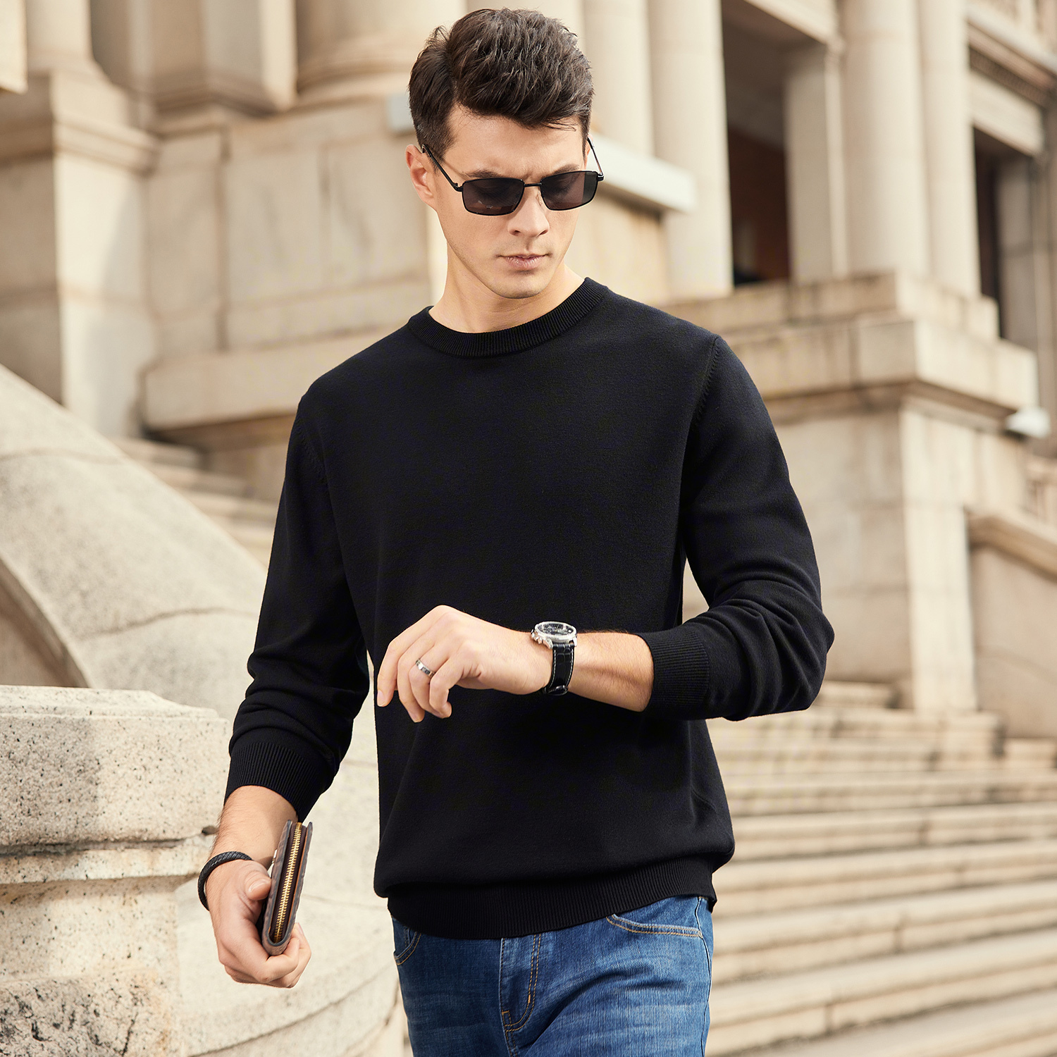 圆领毛衣男款秋冬季2025新款内搭纯色百搭男士针织打底衫男上衣潮