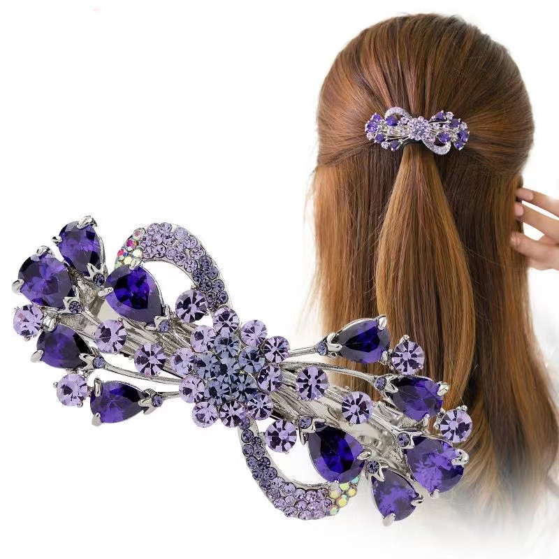 锌合金莫桑石发饰 发卡弹簧夹子后脑勺顶夹优雅头发饰一字夹简约