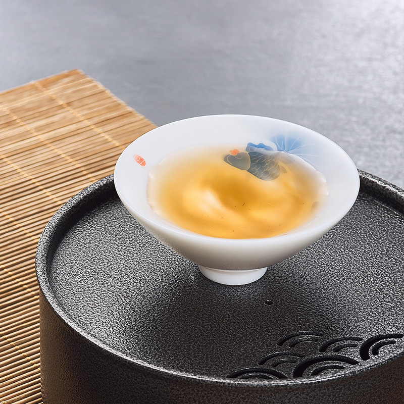 羊脂玉茶具手绘茶杯素烧小功夫德化白瓷单杯陶瓷品茗杯主人杯家用