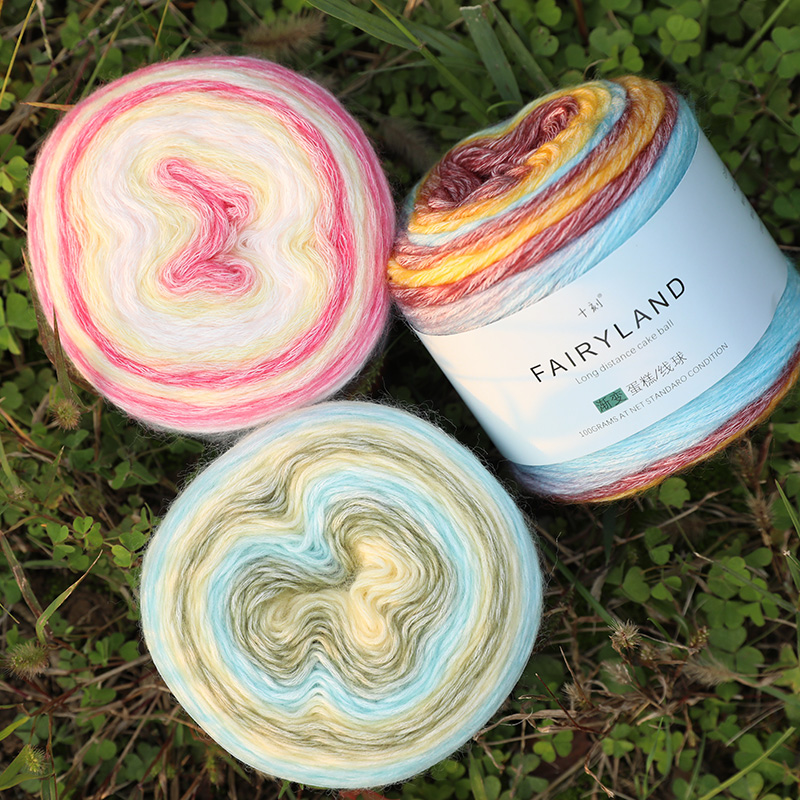 十刻渐变段染蛋糕线毛线团中粗羊毛线印染花式纱材料手工编织