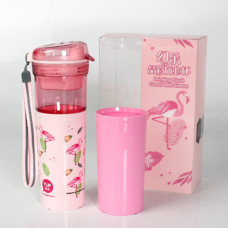 宠粉浮力特百惠正品380ml幻乐晶彩水杯防漏茶杯带茶隔密封喝水杯