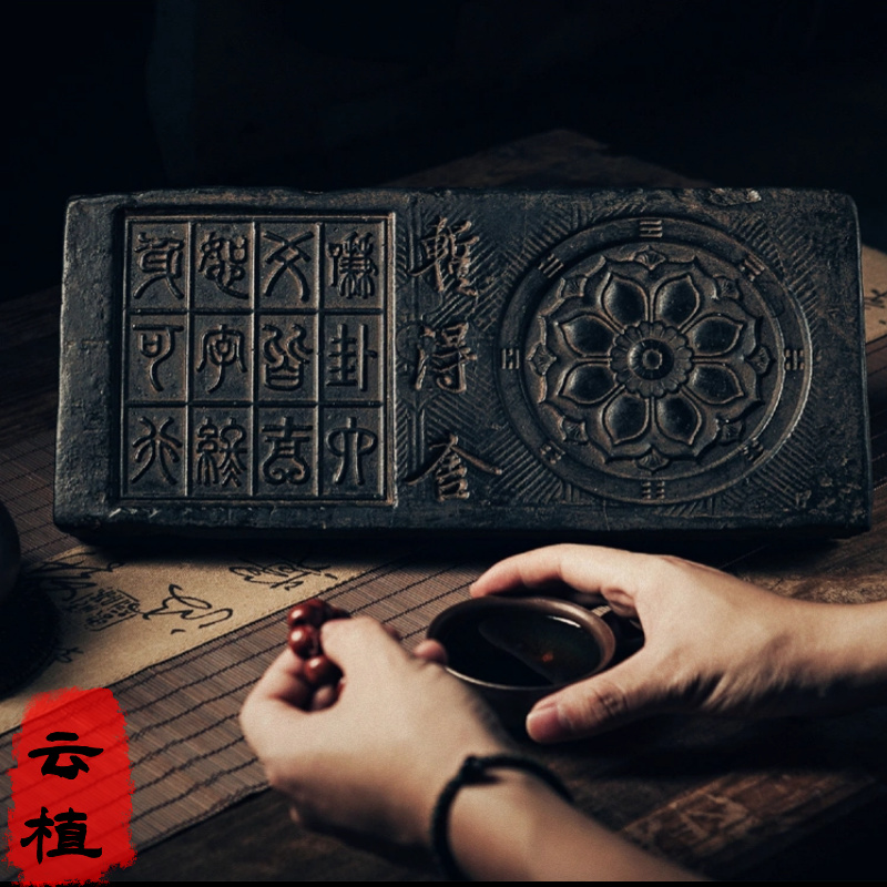 中国风日式仿汉砖干泡台精品壶承花盆底座摆件工艺品送礼装饰品