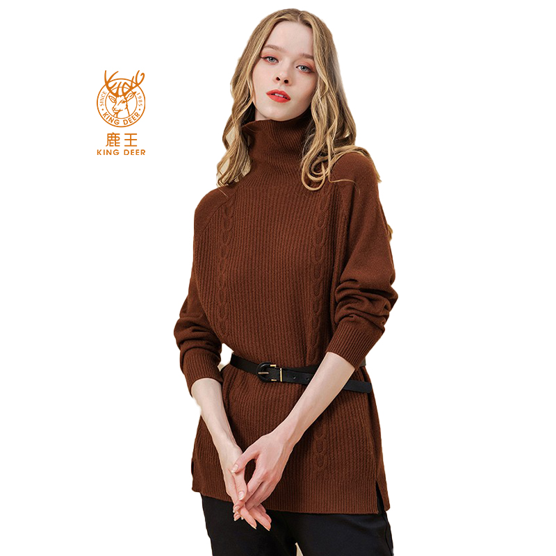 鹿王羊绒衫女堆堆领白色打底冬季保暖休闲山羊绒高领针织休闲毛衣