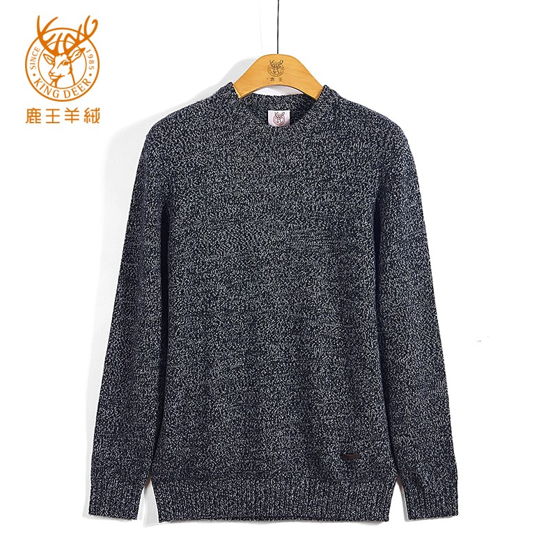 2023年新款鹿王羊绒衫男士圆领百搭冬季保暖加厚针织休闲针织毛衣