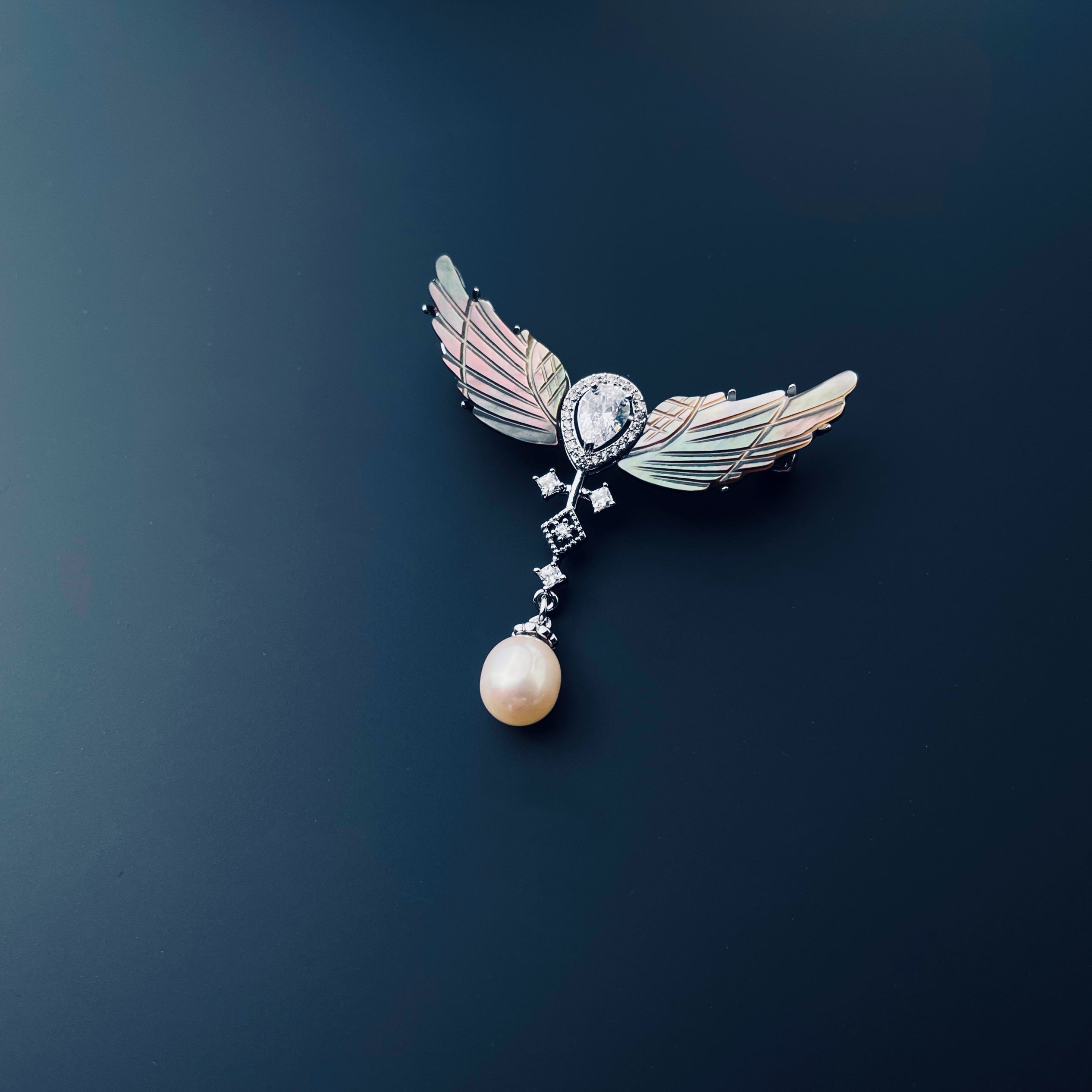 天使之翼领针百搭白色重工优雅精美时尚气质/金色胸针银色