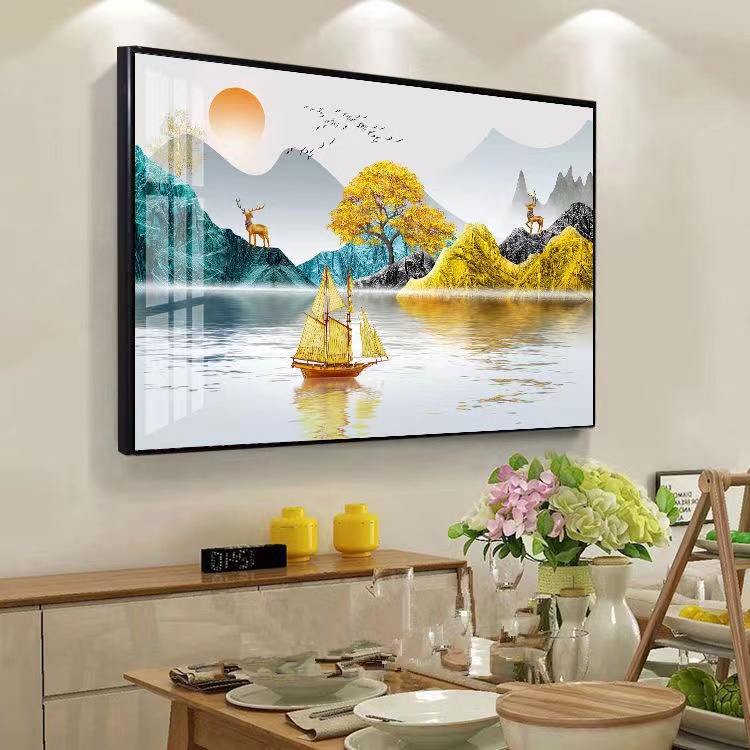 【餐厅】新中式单幅晶瓷画餐厅客厅单联晶瓷镶钻装饰画挂画包邮简约