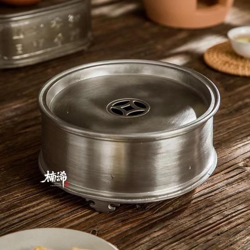 潮阳颜氏本色锡茶盘  直径16CM 高度7.7CM 重约1KG 容量约850CC