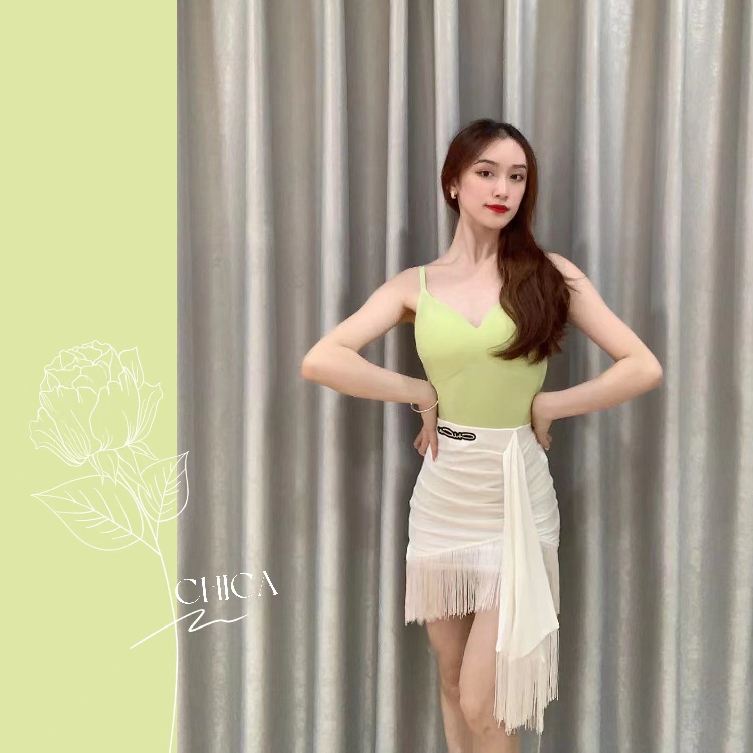美辰舞服原创设计新款糖果色流苏半身裙百搭拉丁舞包臀裙女成人