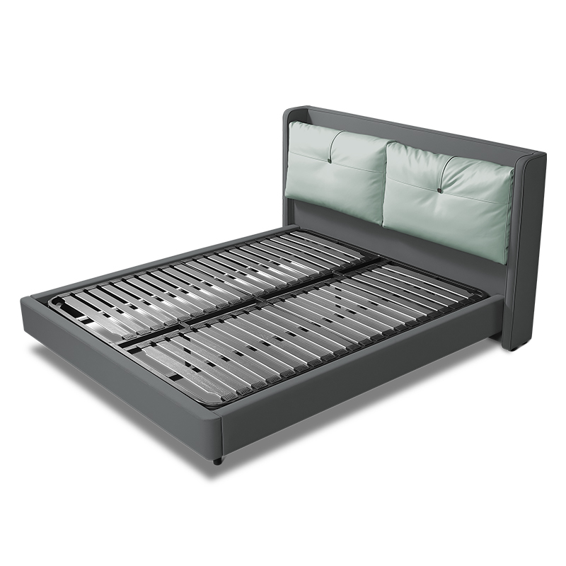 普托米亚意式设计软包床实木材质轻奢床架皮床主卧大床真皮床罗素