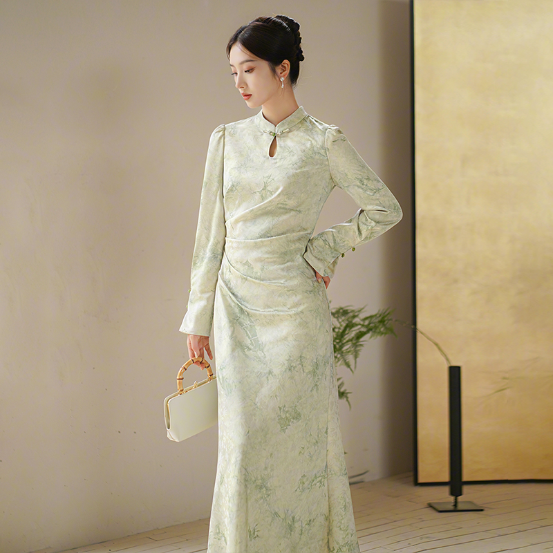 初蝉衣事「浮岚晓梦」新中式国风连衣裙新款高级水墨晕染旗袍0123-N