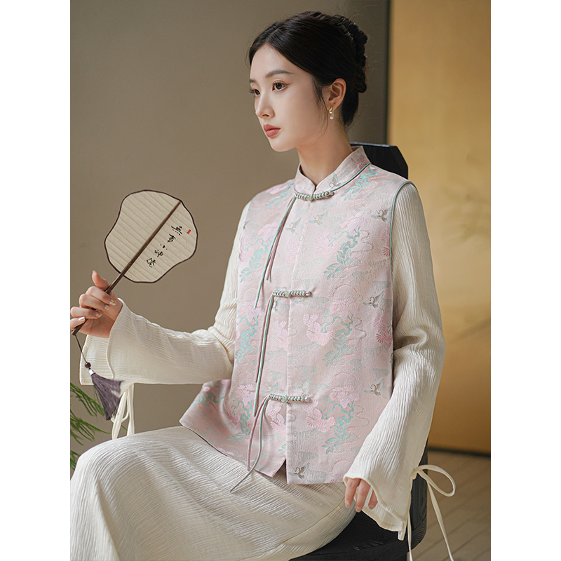 初蝉衣事「云间鹤」唐装中国风盘扣上衣女秋装新款中式马甲0147-N