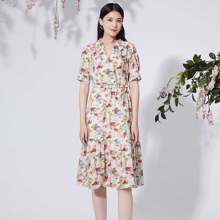 【薄雾蔷薇】温柔浪漫LIBERTY印花西服领连衣裙LMDB3BWOP901