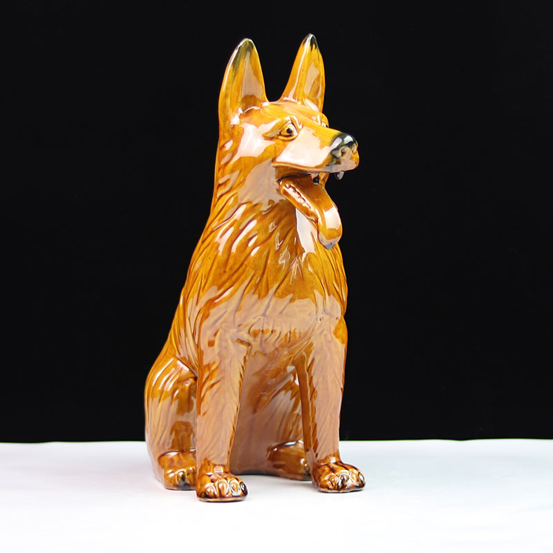 手工陶瓷狼狗摆件生肖狗家居客厅守门唐三彩装饰现代工艺礼品摆设