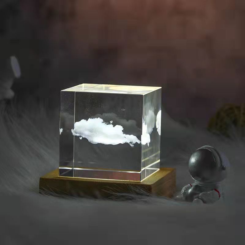 治愈系云朵摆件桌面爱心形水晶球云立方下雨的云生日礼物送女友