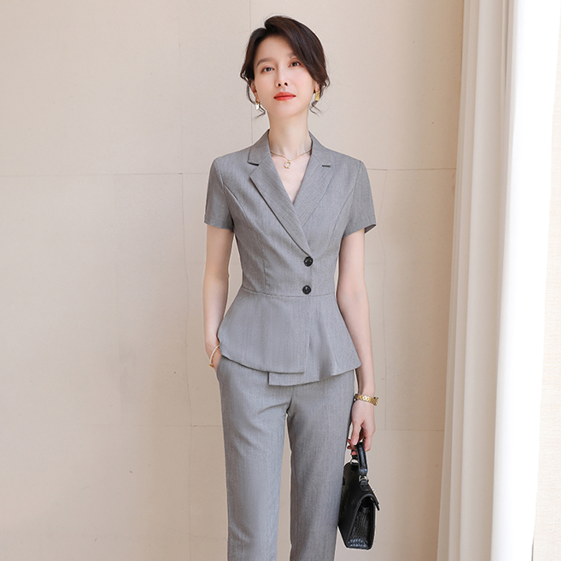 SHILUYA/诗璐雅夏季时尚西服套装女士短袖通勤职业收腰工作装