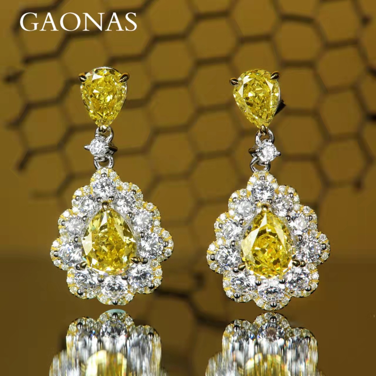 GAONAS 925银合成锆石耳饰 高纳仕  春日繁花 黄色耳钉 BX41293