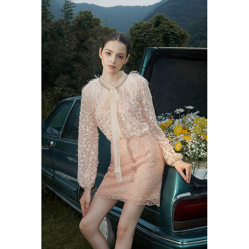 Wardrobes By Chen夏季镂空网格纹裙子高腰铅笔裙半裙AU21SK0832