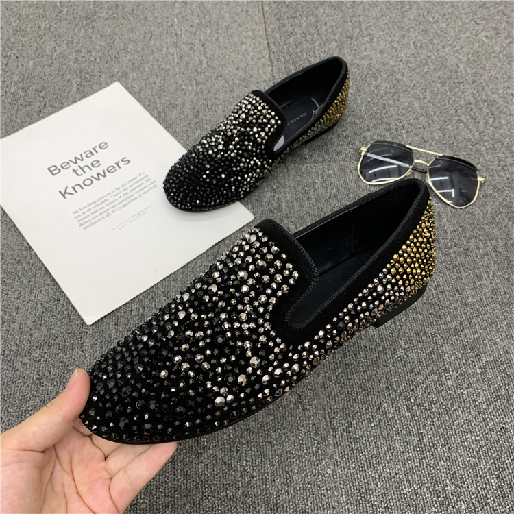 网红2025年新款真皮水钻豆豆鞋男社会精神小伙一脚蹬鞋男士潮流夏