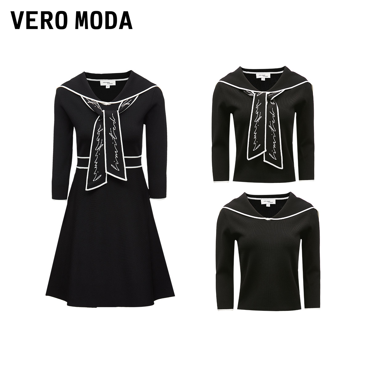 【羊羊专属】Vero Moda针织衫春季海军领修身七分上衣女322124024