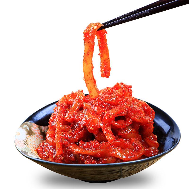 三口一品 韩国生拌辣鱿鱼酱即食海鲜酱泡菜下饭酱韩式风味215g/盒