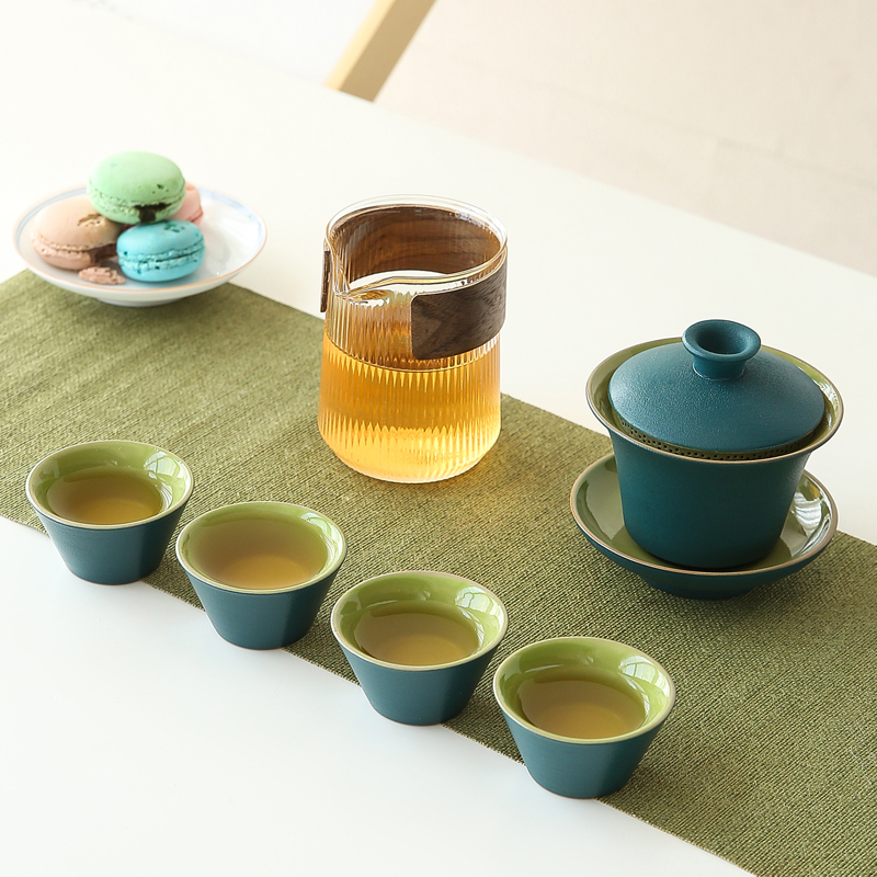 新中式现代简易功夫茶具小套装家用粗陶泡茶具便携旅行包茶壶茶杯