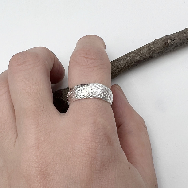 谢家银匠 足银戒指 锤纹戒指  999纯银手工戒圈银戒复古纯手工