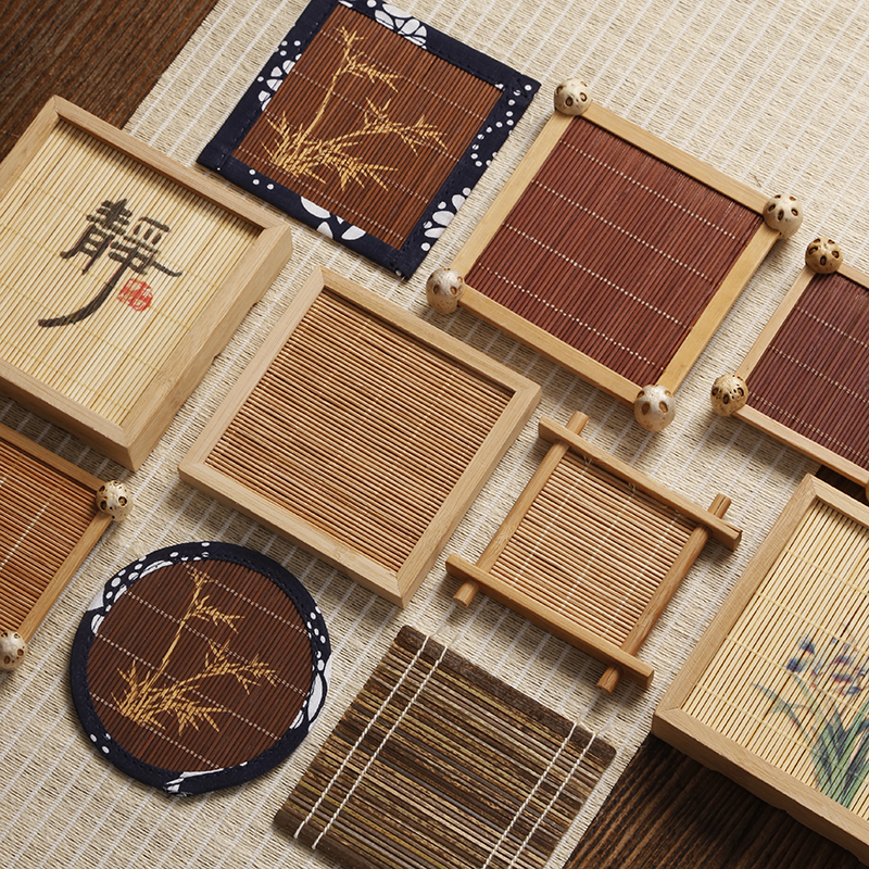 【官方正品 破损补发】日式方形竹制碳化杯垫茶道配件茶垫养壶垫