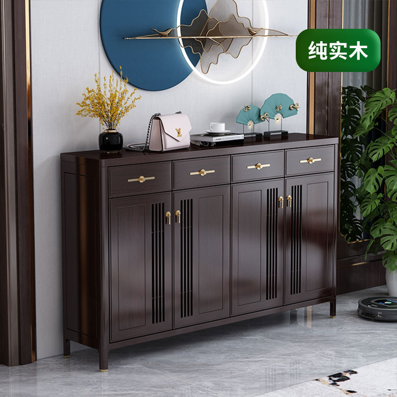 全实木鞋柜纯实木新中式家用门口入户靠墙多层大容量橡木收纳工厂