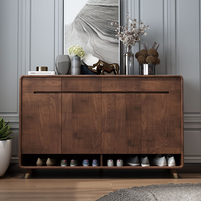 新中式鞋柜全实木大容量家用门口客厅小户型入户玄关一体收纳柜