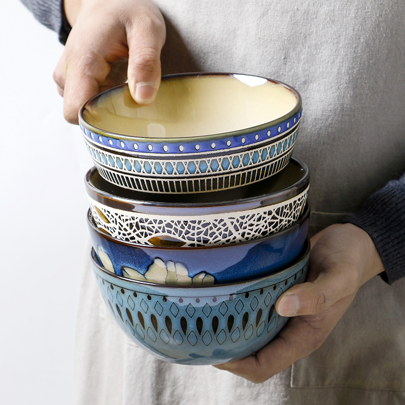 家用吃面碗泡面碗陶瓷餐具美式复古碗创意水果沙拉碗