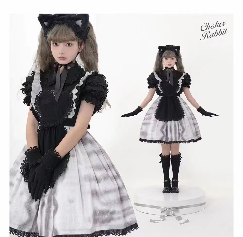 【现货】虎斑猫背带裙女朴装少女心原创cr家lolita连衣裙萌款三花猫