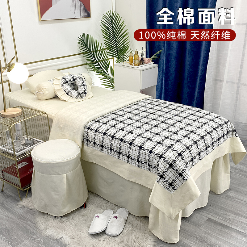 美容院床罩四件套美容床床套全棉套件纯棉印花熏蒸洗头床罩定做