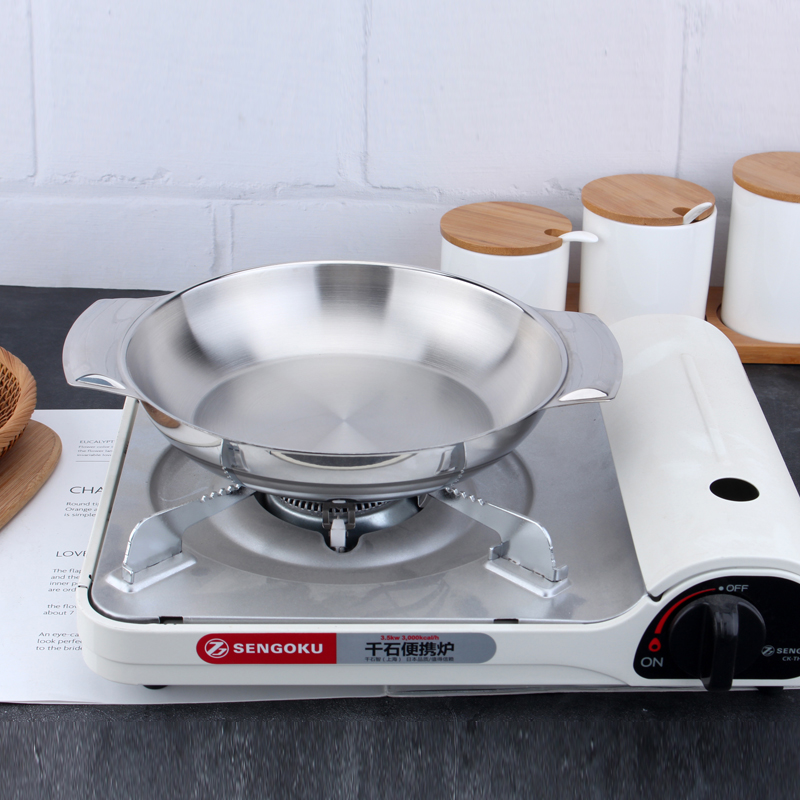 单层18/10不锈钢20CM双耳干锅盘家用加厚商用餐盘碟子菜盘子中式