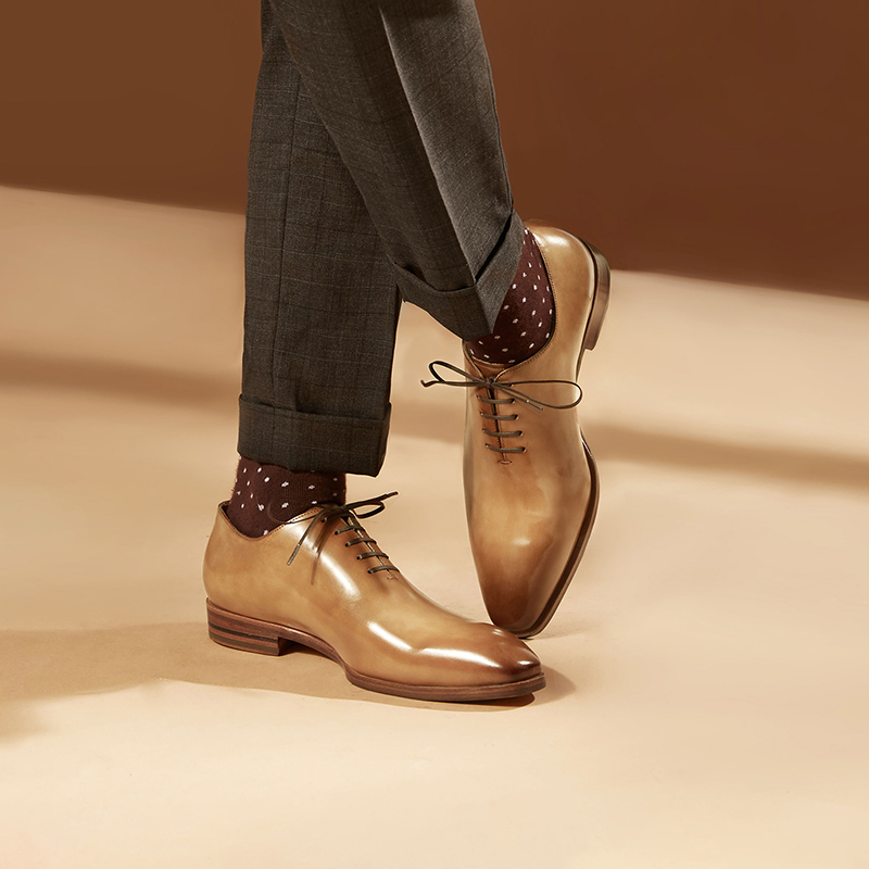 ThomWills擦色皮鞋男真皮商务正装手工定制整张皮春季英伦牛津鞋