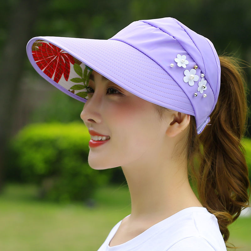 新款时尚太阳帽遮阳帽子女士可折叠防晒大檐凉帽骑车空顶百搭春夏