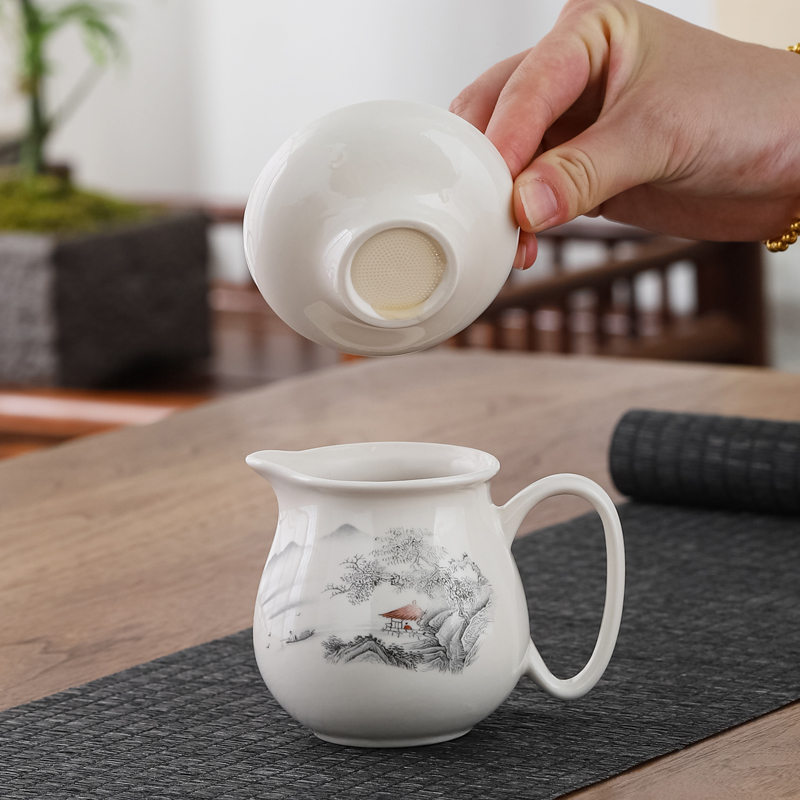 陶瓷茶具公道杯茶漏一体整套装分茶器分茶杯公平杯全瓷孔过滤网