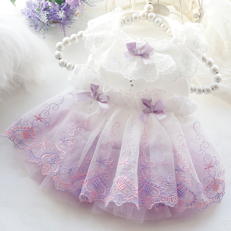 狗狗衣服春夏季薄猫咪公主裙紫色唯美婚纱礼服小型犬泰迪宠物3463