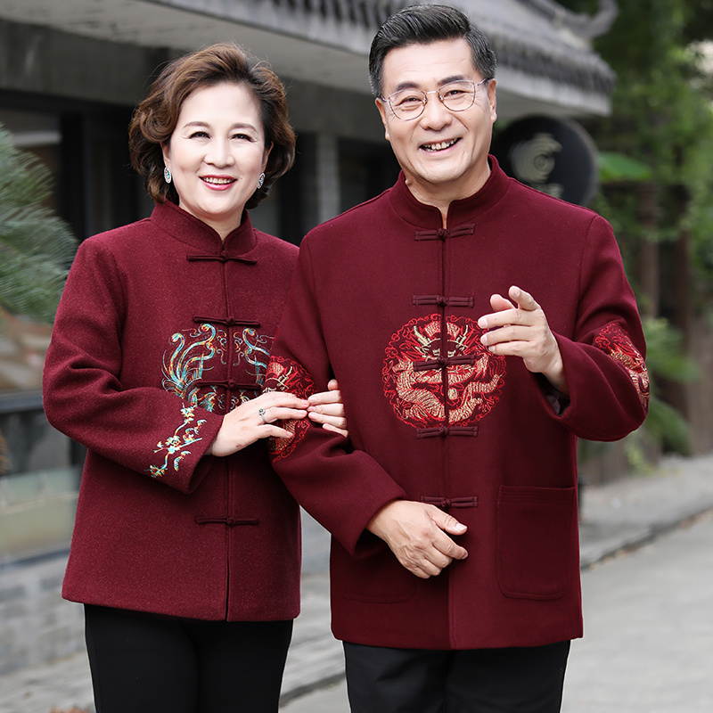 唐装男中老年情侣装父母爷爷奶奶生日冬装老年人套装过寿衣服外套
