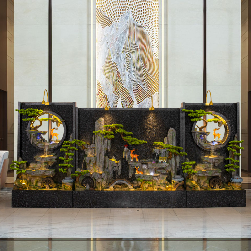 大型假山流水喷泉户外庭院景观水幕墙屏风隔断酒店招财装饰品摆件