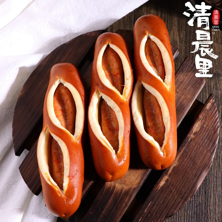 清晨里小龙虾肉肠碱水德国普雷结无蔗糖面包糕点西式零食硬欧包
