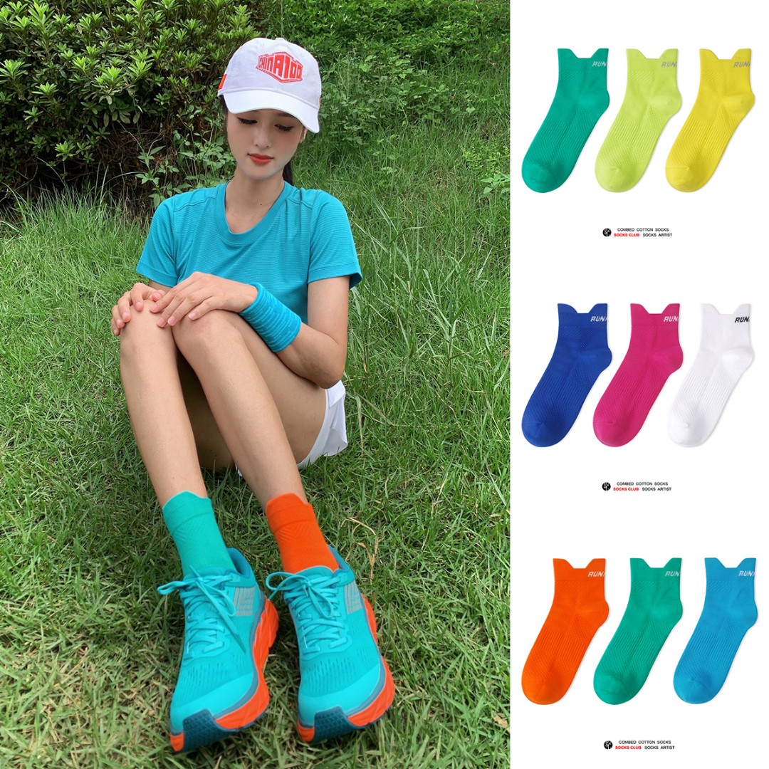 SC原创正品/3双短筒奔跑系列男女糖果色吸湿防臭压力跑步运动袜