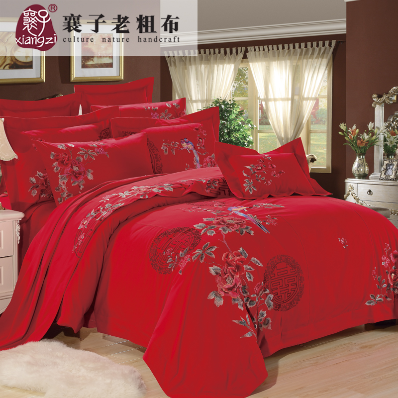 xiangzi/襄子老粗布【喜上枝头】婚庆套件大红色结婚加厚中式喜庆