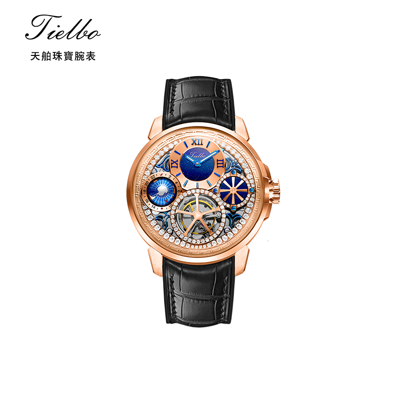 天舶天机陀飞轮男士腕表白金款T715轻奢镂空手表