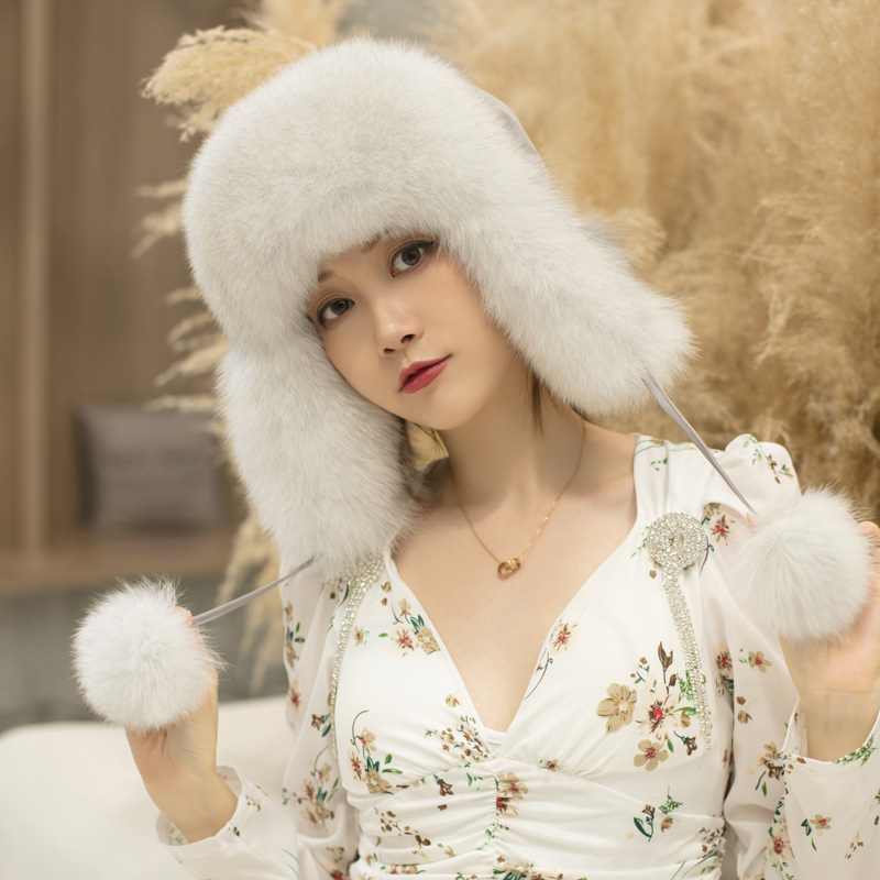 besfilin韩版冬季狐狸毛帽子皮草女甜美可爱雷锋帽百搭加厚保暖