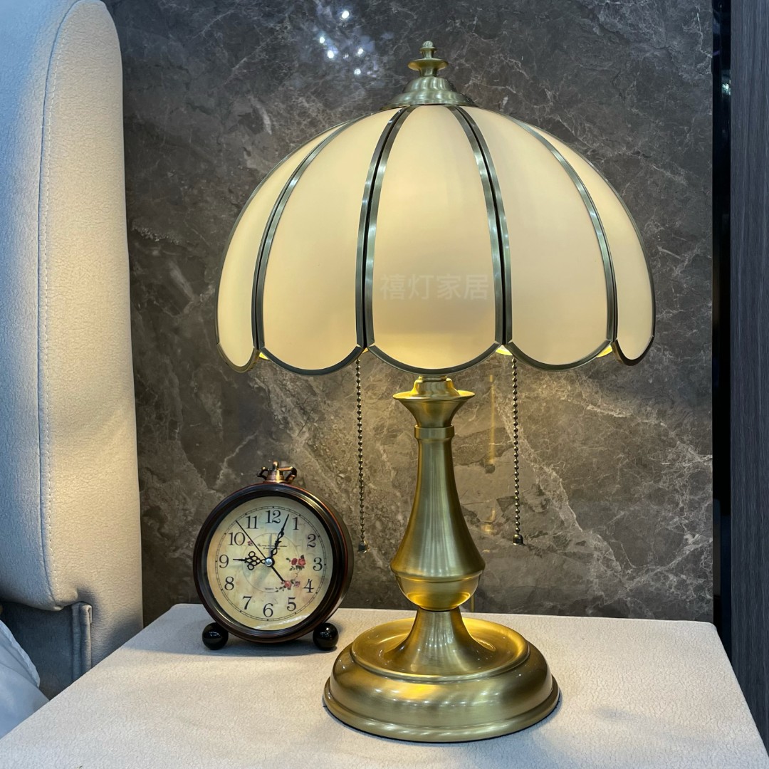 欧式美式全铜奢华双拉线台灯客厅书房复古简约现代温馨卧室床头灯