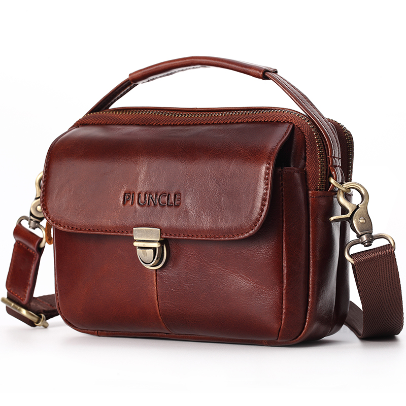 夏季新款男士单肩斜挎包迷你手提包多功能穿皮带腰包头层牛皮休闲