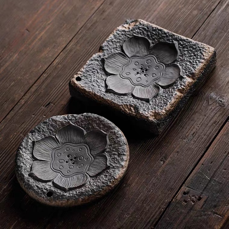 莲香壶茶垫承禅意手工茶台复古粗陶柴烧功夫茶具蓄水干泡盘壶托