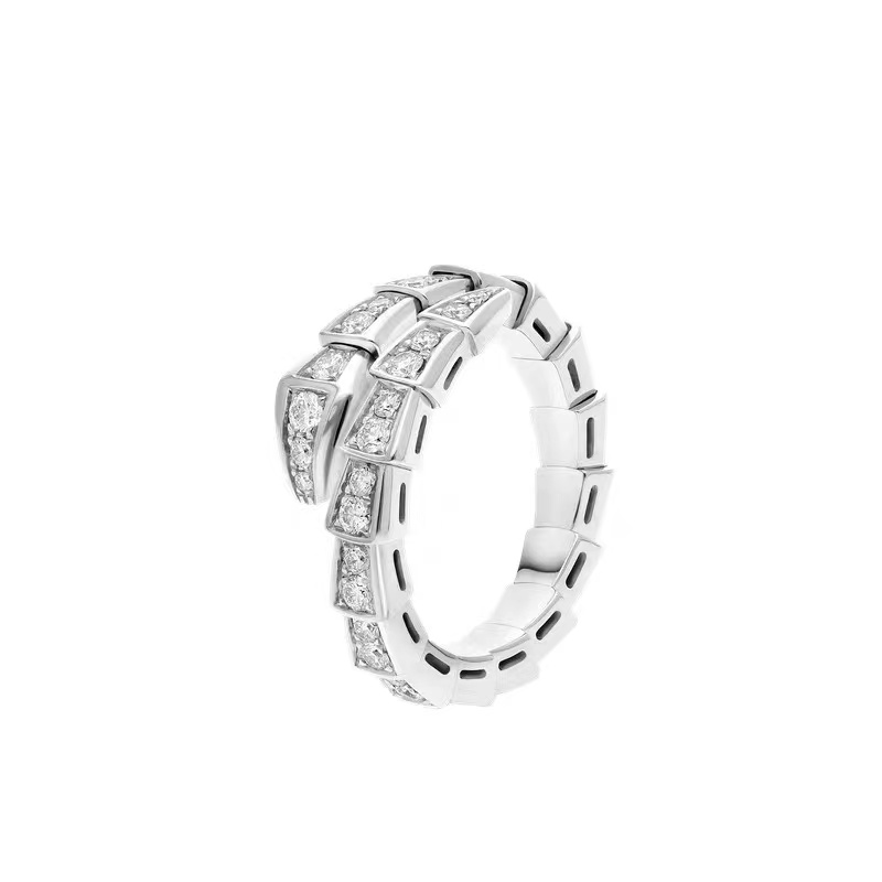 99新 BVLGARI/宝格丽 Serpenti Viper 系列白金镶钻满钻灵蛇戒指