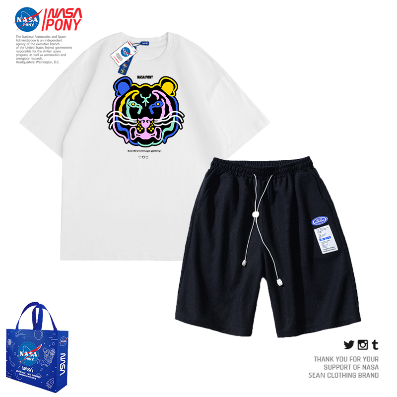 【姿姐严选】NASA线上联名2022新款夏季情侣休闲运动跑步短裤套装